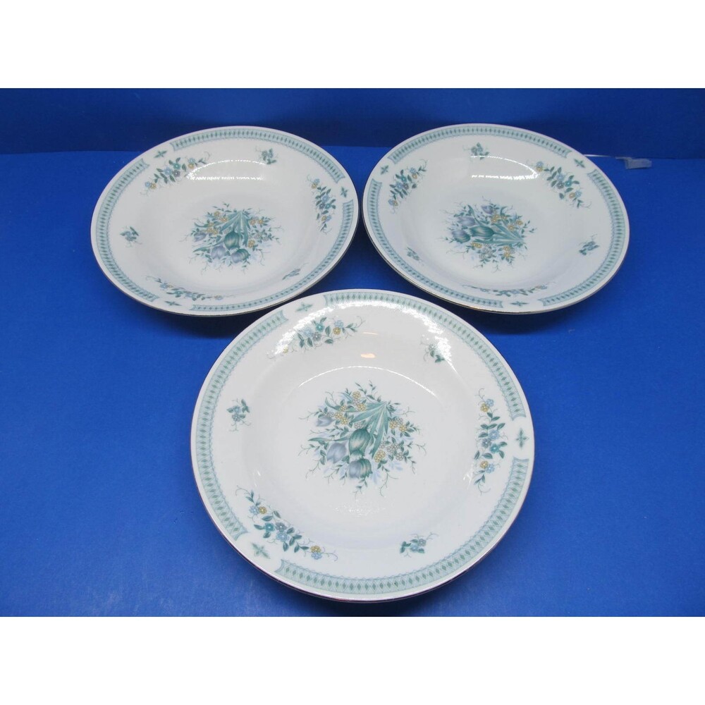 White Jade Rimmed Soup Bowls  Set of 3